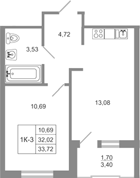 Планировка — Стороны света 2, 1-комн., 32 м²