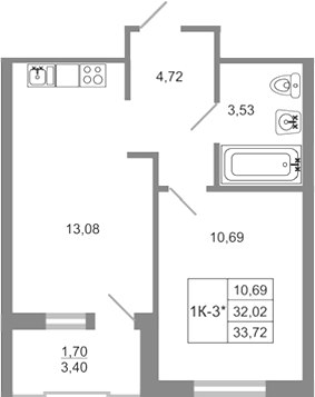 Планировка — Стороны света 2, 1-комн., 32 м²