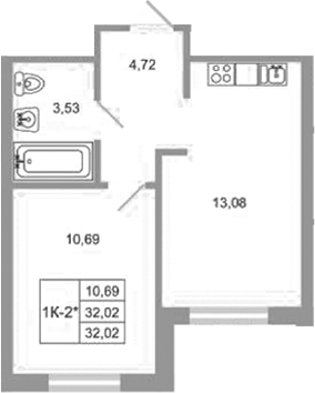 Планировка — Стороны света 2, 1-комн., 32 м²