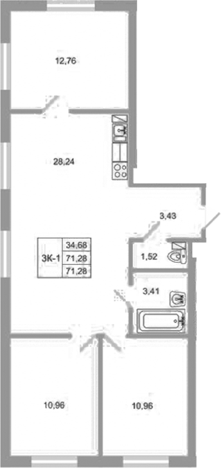 Планировка — Стороны света 2, 4-комн., 71 м²