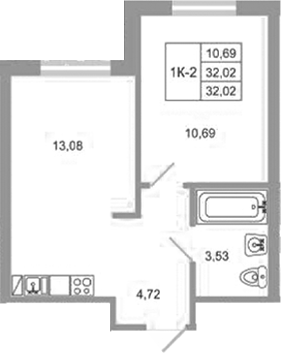 Планировка — Стороны света 2, 1-комн., 32 м²