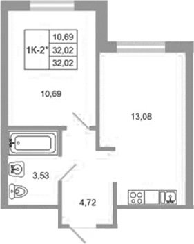 Планировка — Стороны света 2, 1-комн., 32 м²