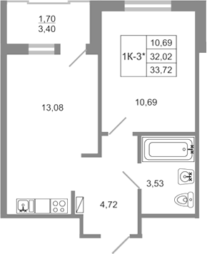 Планировка — Стороны света 2, 1-комн., 32 м²