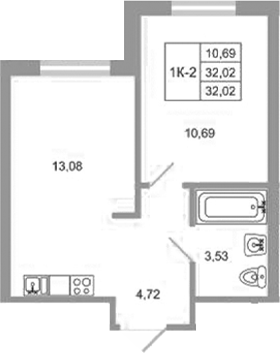 Планировка — Стороны света 2, 1-комн., 32 м²