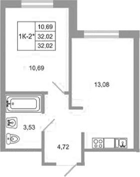 Планировка — Стороны света 2, 1-комн., 32 м²