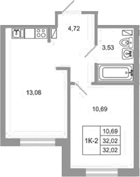 Планировка — Стороны света 2, 1-комн., 32 м²
