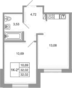 Планировка — Стороны света 2, 1-комн., 32 м²