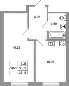Планировка — Стороны света 2, 1-комн., 36 м²