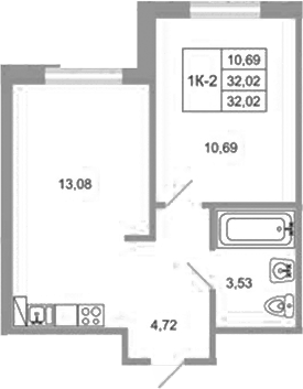 Планировка — Стороны света 2, 1-комн., 32 м²