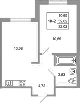 Планировка — Стороны света 2, 1-комн., 32 м²
