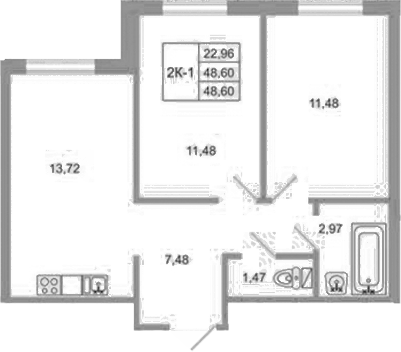 Планировка — Стороны света 2, 2-комн., 49 м²