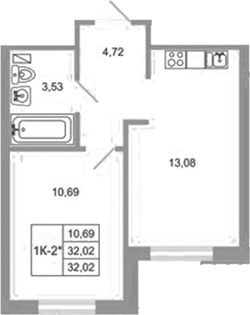 Планировка — Стороны света 2, 1-комн., 32 м²