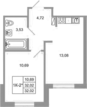 Планировка — Стороны света 2, 1-комн., 32 м²