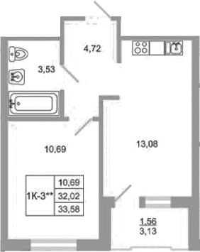 Планировка — Стороны света 2, 1-комн., 32 м²