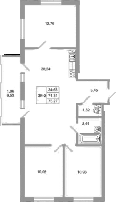 Планировка — Стороны света 2, 4-комн., 71 м²