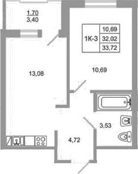 Планировка — Стороны света 2, 1-комн., 32 м²