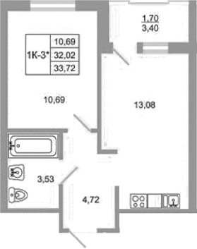 Планировка — Стороны света 2, 1-комн., 32 м²