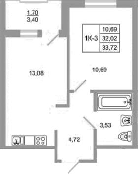 Планировка — Стороны света 2, 1-комн., 32 м²