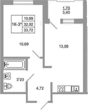 Планировка — Стороны света 2, 1-комн., 32 м²