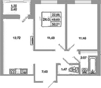 Планировка — Стороны света 2, 2-комн., 49 м²