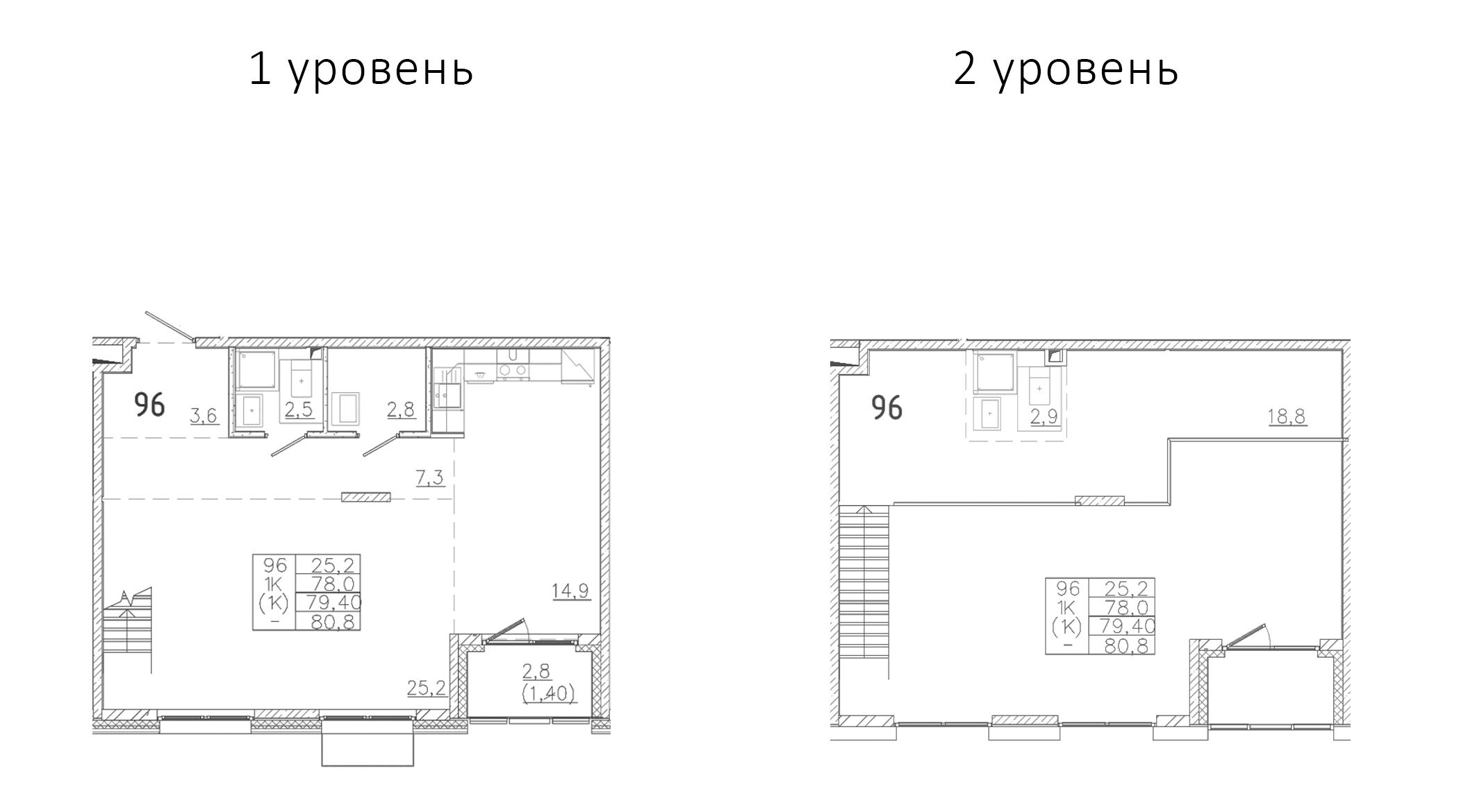 Планировка — Лисино, 1-комн., 59 м²