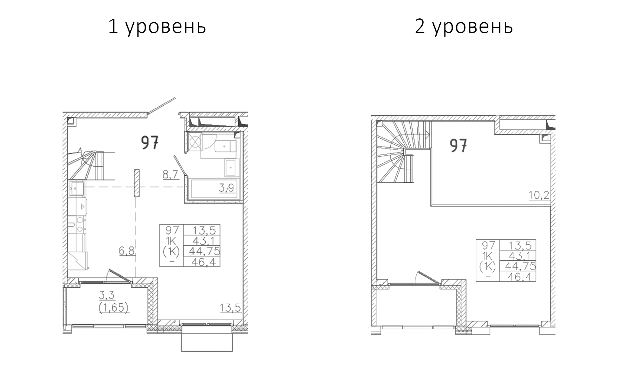 Планировка — Лисино, 1-комн., 33 м²