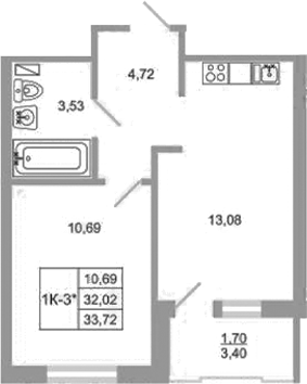Планировка — Стороны света 2, 1-комн., 32 м²