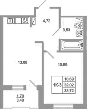 Планировка — Стороны света 2, 1-комн., 32 м²