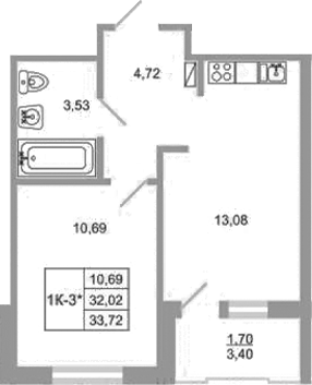 Планировка — Стороны света 2, 1-комн., 32 м²