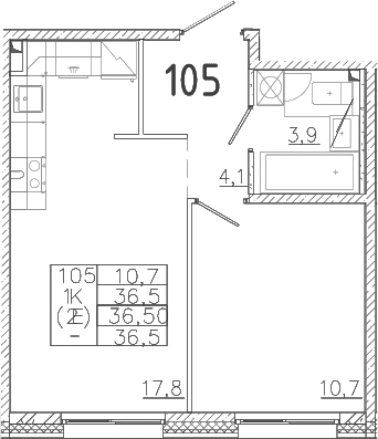 Планировка — Лисино, 2-комн., 37 м²