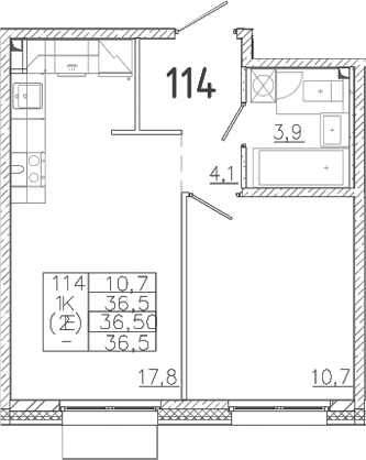 Планировка — Лисино, 2-комн., 37 м²