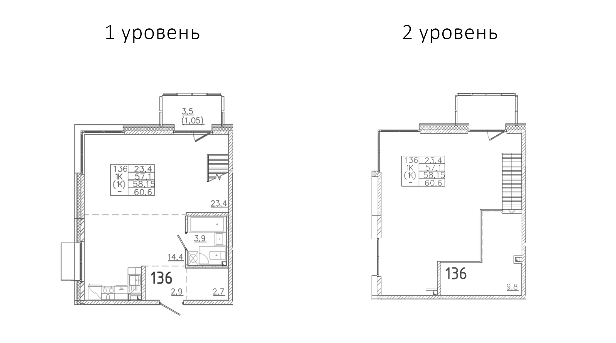 Планировка — Лисино, 1-комн., 47 м²