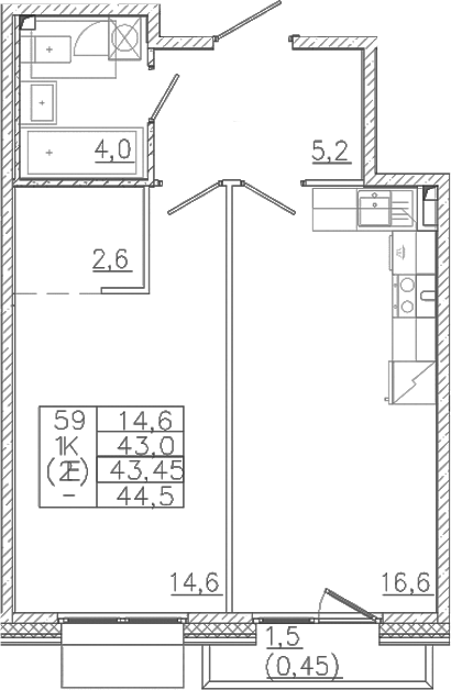 Планировка — Лисино, 2-комн., 43 м²
