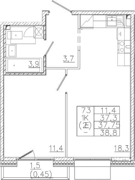 Планировка — Лисино, 2-комн., 37 м²