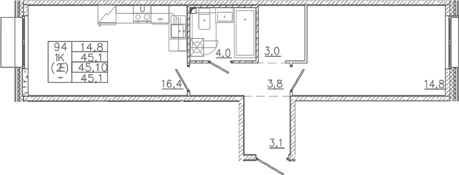 Планировка — Лисино, 2-комн., 45 м²