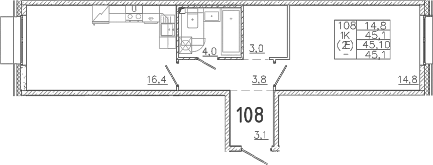Планировка — Лисино, 2-комн., 45 м²