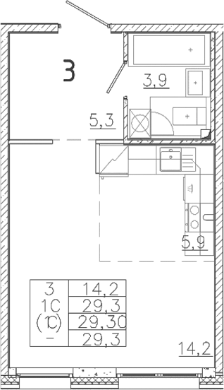 Планировка — Лисино, Студия, 29 м²