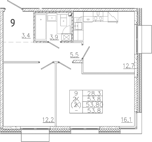 Планировка — Лисино, 2-комн., 54 м²