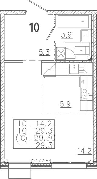 Планировка — Лисино, Студия, 29 м²