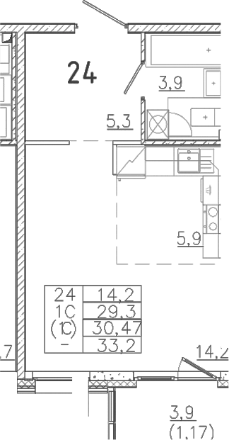 Планировка — Лисино, Студия, 29 м²