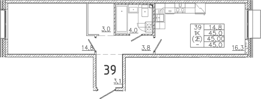 Планировка — Лисино, 2-комн., 45 м²