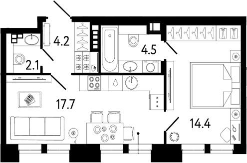 Планировка — Коллекционер, 2-комн., 43 м²