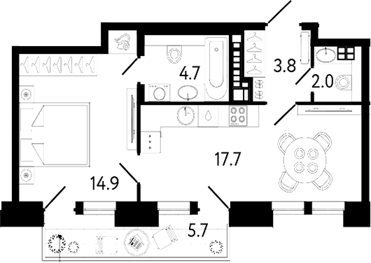 Планировка — Коллекционер, 2-комн., 43 м²