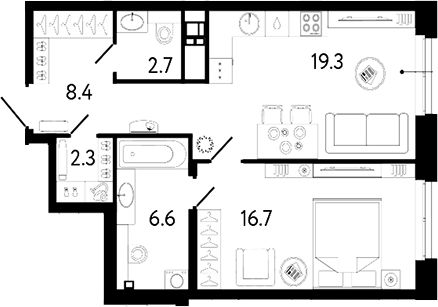 Планировка — Коллекционер, 2-комн., 56 м²