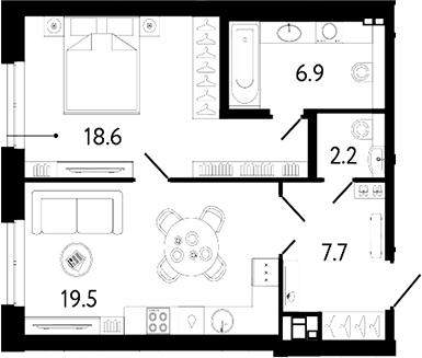 Планировка — Коллекционер, 2-комн., 55 м²