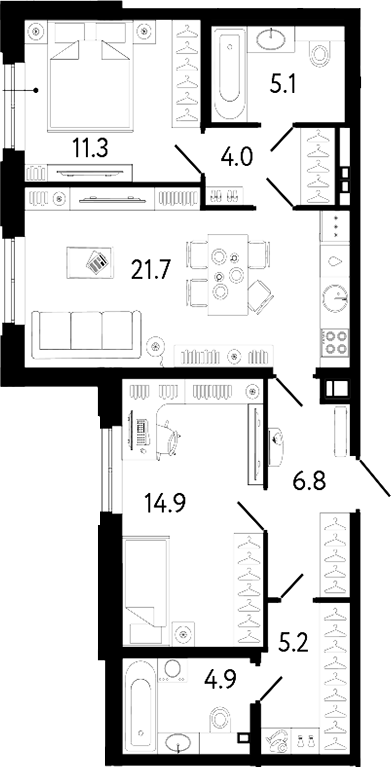 Планировка — Коллекционер, 3-комн., 74 м²