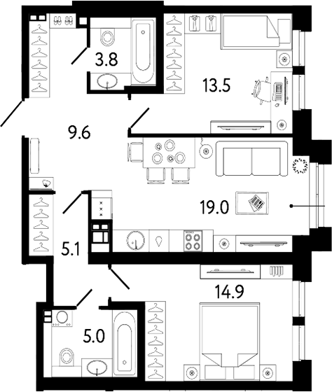 Планировка — Коллекционер, 3-комн., 71 м²