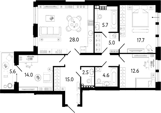 Планировка — Коллекционер, 4-комн., 105 м²
