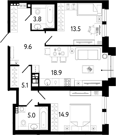Планировка — Коллекционер, 3-комн., 71 м²
