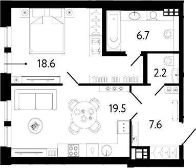 Планировка — Коллекционер, 2-комн., 55 м²